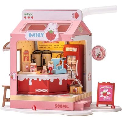 Puzzle 3D en bois à construire - ROBOTIME Fraise lait boîte boutique DIY maison Miniature Kit - Publicité Puzzle 3D en bois à construire - ROBOTIME Fraise lait boîte boutique DIY maison Miniature Kit - Publicité