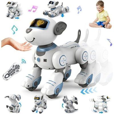 VATOS Chien Robot RC Interactif - Jouet Télécommandé 17 Fonctions Danse Programmable Musique Suivi Tactile Cadeau Enfant 3+ Ans Bleu - Publicité VATOS Chien Robot RC Interactif - Jouet Télécommandé 17 Fonctions Danse Programmable Musique Suivi Tactile Cadeau Enfant 3+ Ans Bleu - Publicité