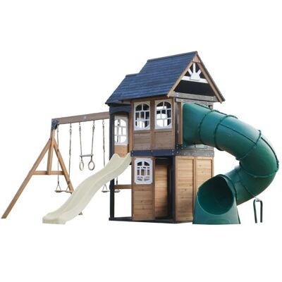 Aire de jeux - AXI - AXI Noud - 2 balançoires - Toboggan 220 cm & tubulaire - Maisonnette XXL Gris - Publicité Aire de jeux - AXI - AXI Noud - 2 balançoires - Toboggan 220 cm & tubulaire - Maisonnette XXL Gris - Publicité