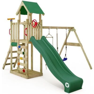 Tour de jeux bois WICKEY MultiFlyer Light avec balançoire échelle corde et toboggan 220 cm vert – 10 ans de garantie* Vert - Publicité Tour de jeux bois WICKEY MultiFlyer Light avec balançoire échelle corde et toboggan 220 cm vert – 10 ans de garantie* Vert - Publicité