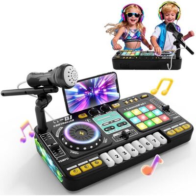 Table de mixage DJ LANGTU pour enfants DJ Mixer Controller de 3-10 ans Avec Micro 100+ Effets Sonores Jouet musical Lumières noi Noir - Publicité Table de mixage DJ LANGTU pour enfants DJ Mixer Controller de 3-10 ans Avec Micro 100+ Effets Sonores Jouet musical Lumières noi Noir - Publicité