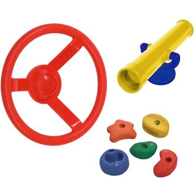 Set accessoires Basic WICKEY pour tour de jeu – Volant télescope & 5 prises – extérieur Rouge - Publicité Set accessoires Basic WICKEY pour tour de jeu – Volant télescope & 5 prises – extérieur Rouge - Publicité