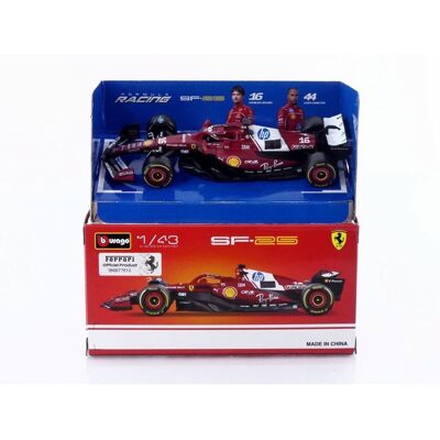 Miniature - BBURAGO - Ferrari SF-25 (Season Car GP 2025 C. Leclerc) - Rouge/Blanc - Échelle 1/43 - Modèle 36853-L16 - Publicité Miniature - BBURAGO - Ferrari SF-25 (Season Car GP 2025 C. Leclerc) - Rouge/Blanc - Échelle 1/43 - Modèle 36853-L16 - Publicité