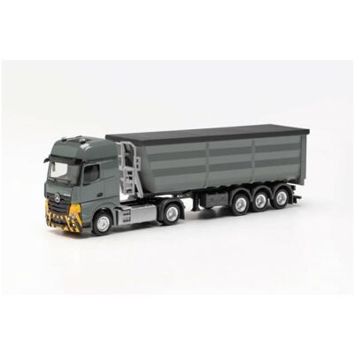 Miniatures montées - Mercedes Actros Camion-Benne Gris / Jaune 1/87 Herpa Blanc - Publicité Miniatures montées - Mercedes Actros Camion-Benne Gris / Jaune 1/87 Herpa Blanc - Publicité