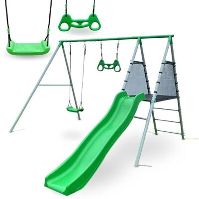 Aire de jeux - HYPERMOTION - Balançoire - Trapèze de gymnastique - Toboggan 183 cm - 280x290x196 cm Vert - Publicité Aire de jeux - HYPERMOTION - Balançoire - Trapèze de gymnastique - Toboggan 183 cm - 280x290x196 cm Vert - Publicité