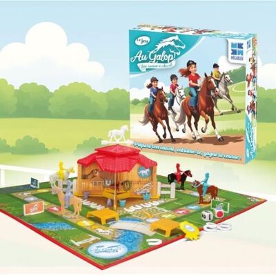 Au Galop - Jeu de plateau - MEGABLEU - Prépare ton cheval entraîne-le gagne la course ! Bleu - Publicité Au Galop - Jeu de plateau - MEGABLEU - Prépare ton cheval entraîne-le gagne la course ! Bleu - Publicité