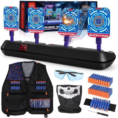 BLEOSAN Cible Nerf Cible pour Nerf avec Gilet Tactique 4 cibles Auto-Reset Nerf Target Electric avec lumières Sons et flèches en Mousse Cade Noir - Publicité BLEOSAN Cible Nerf Cible pour Nerf avec Gilet Tactique 4 cibles Auto-Reset Nerf Target Electric avec lumières Sons et flèches en Mousse Cade Noir - Publicité
