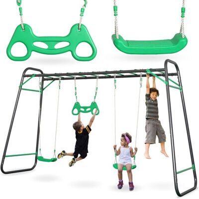 Espace de jeux- Aire de jeux - HYPERMOTION - Swing HYP17 - 2 sièges & trapèze - Échelle - 150 kg max Vert - Publicité Espace de jeux- Aire de jeux - HYPERMOTION - Swing HYP17 - 2 sièges & trapèze - Échelle - 150 kg max Vert - Publicité