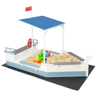DREAMADE Bac à Sable en Forme de Bateau Pirate pour Enfants avec Auvent Bac à Sable Extérieur en Bois Massif avec - Publicité DREAMADE Bac à Sable en Forme de Bateau Pirate pour Enfants avec Auvent Bac à Sable Extérieur en Bois Massif avec - Publicité