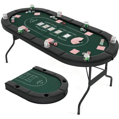 Table de Poker Pliable-COSTWAY-pour 8 Joueurs-182 x 82 x 75 cm-Ovale-8 Porte-Gobelets-Surface en Feutre-Multifonction-Noir + vert Vert - Publicité Table de Poker Pliable-COSTWAY-pour 8 Joueurs-182 x 82 x 75 cm-Ovale-8 Porte-Gobelets-Surface en Feutre-Multifonction-Noir + vert Vert - Publicité