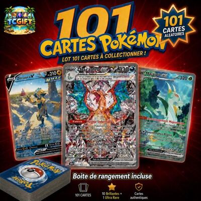 Lot de 101 Cartes Pokémon Françaises Neuves et Officielles - Comprend 10 Cartes Brillantes + 1 Ultra-rare / sans Double - Publicité Lot de 101 Cartes Pokémon Françaises Neuves et Officielles - Comprend 10 Cartes Brillantes + 1 Ultra-rare / sans Double - Publicité