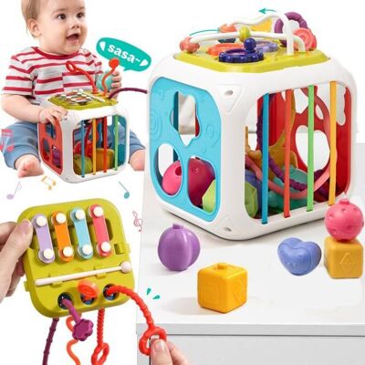 MARSEE 7 in 1 Montessori Sensoriel Jouets pour Bébé Trieur de Formes Cube dactivité Avec xylophone Jouet de Corde à Tirer pour Enfants Blanc - Publicité MARSEE 7 in 1 Montessori Sensoriel Jouets pour Bébé Trieur de Formes Cube dactivité Avec xylophone Jouet de Corde à Tirer pour Enfants Blanc - Publicité