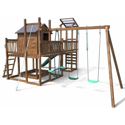 soulet Aire de jeux avec cabane et toboggan COTTAGE FUNNY Marron - Publicité soulet Aire de jeux avec cabane et toboggan COTTAGE FUNNY Marron - Publicité