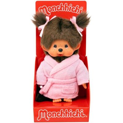 Peluche Monchhichi - BANDAI - Peignoir rose - 20 cm - Publicité Peluche Monchhichi - BANDAI - Peignoir rose - 20 cm - Publicité
