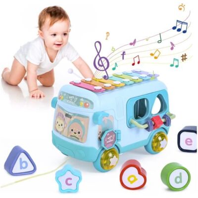 Jouet bébé - Bus sensoriel musical - Xylophone - Jouet à tirer - Trieur de formes - Publicité Jouet bébé - Bus sensoriel musical - Xylophone - Jouet à tirer - Trieur de formes - Publicité