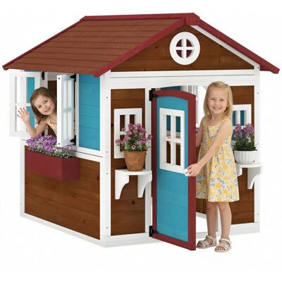 Cabane enfant extérieur - Outsunny - avec porte fenêtres et jardinières - 114 x 1264 x 135 cm - Marron Marron - Publicité Cabane enfant extérieur - Outsunny - avec porte fenêtres et jardinières - 114 x 1264 x 135 cm - Marron Marron - Publicité