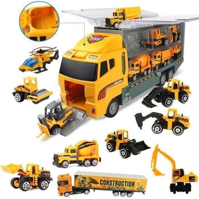 Jouet - HK1RBOX - Ensemble 11 pièces - Camion transporteur 36 cm - Échelle 1:64 - Friction Jaune - Publicité Jouet - HK1RBOX - Ensemble 11 pièces - Camion transporteur 36 cm - Échelle 1:64 - Friction Jaune - Publicité