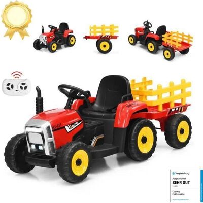 COSTWAY Tracteur Electrique Enfant 12V 3 Vitesses - Remorque et Télécommande 2.4GEclairage LEDKlaxonPort USB Rouge Rouge - Publicité COSTWAY Tracteur Electrique Enfant 12V 3 Vitesses - Remorque et Télécommande 2.4GEclairage LEDKlaxonPort USB Rouge Rouge - Publicité