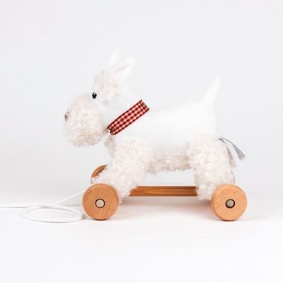 Chien à tirer - EGMONT TOYS - Lola - Peluche vintage - Roulettes en bois - Doux au toucher Blanc - Publicité Chien à tirer - EGMONT TOYS - Lola - Peluche vintage - Roulettes en bois - Doux au toucher Blanc - Publicité