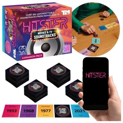 HITSTER Movies & TV Soundtracks Supplément - Musique de films films et séries extension pour le jeu Hitster jeu festif - Publicité HITSTER Movies & TV Soundtracks Supplément - Musique de films films et séries extension pour le jeu Hitster jeu festif - Publicité