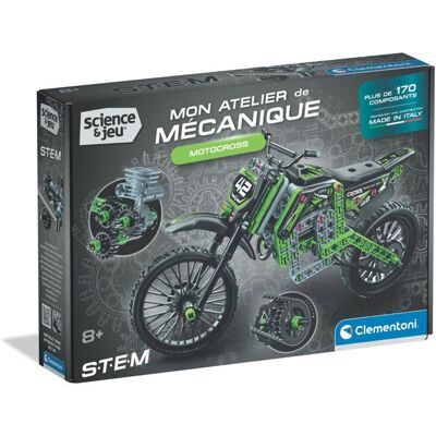Motocross - CLEMENTONI - Mon Atelier Mécanique - Avec + 170 pièces - Dès 8 ans - Fabriqué en Italie - Coffret de construction enfant Vert - Publicité Motocross - CLEMENTONI - Mon Atelier Mécanique - Avec + 170 pièces - Dès 8 ans - Fabriqué en Italie - Coffret de construction enfant Vert - Publicité