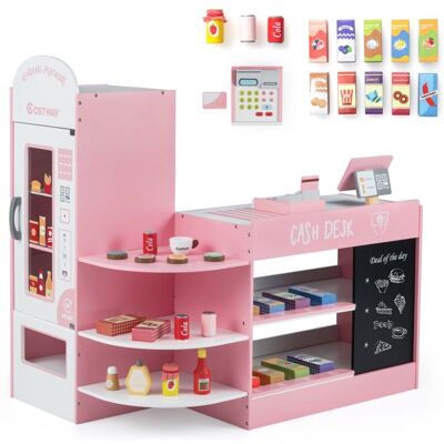 Marchande Enfants COSTWAY 15 Accessoires Distributeur Automatique Épicerie Enfants avec Tableau Noir 3-8 Ans Rose Rose - Publicité Marchande Enfants COSTWAY 15 Accessoires Distributeur Automatique Épicerie Enfants avec Tableau Noir 3-8 Ans Rose Rose - Publicité