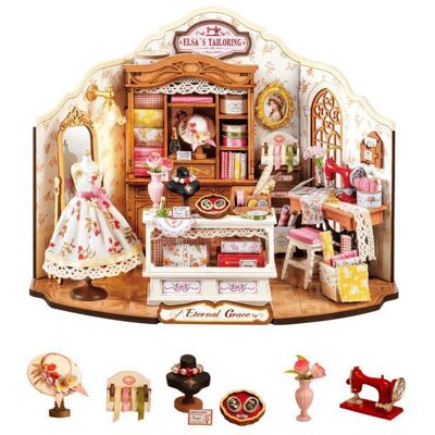Puzzle 3D en bois à construire - ROBOTIME Kit de maison miniature à monter soi-même Elsas Tailoring - Publicité Puzzle 3D en bois à construire - ROBOTIME Kit de maison miniature à monter soi-même Elsas Tailoring - Publicité