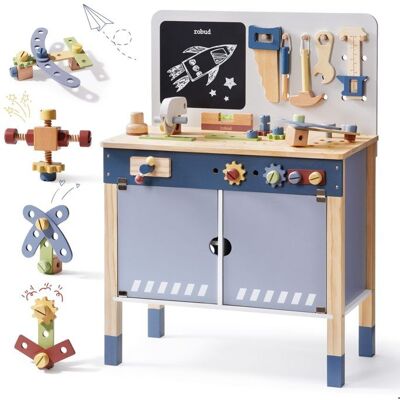 ROBOTIME ROBUD Établi en bois - Bleu brumeux Bleu - Publicité ROBOTIME ROBUD Établi en bois - Bleu brumeux Bleu - Publicité