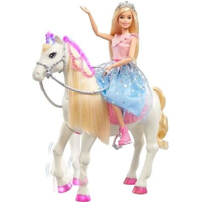 Barbie Princesse Adventure poupée blonde articulée et son cheval merveilleux lumières sons et mouvements réalistes jouet pour enfa Bleu - Publicité Barbie Princesse Adventure poupée blonde articulée et son cheval merveilleux lumières sons et mouvements réalistes jouet pour enfa Bleu - Publicité