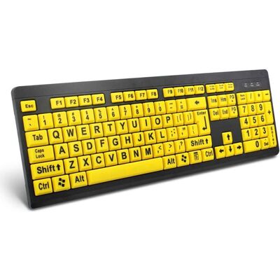 JEIIBRZUI Clavier dordinateur filaire USB à gros caractères à contraste élevé et lettres surdimensionnées pour personnes malvoyantes jaune Jaune - Publicité JEIIBRZUI Clavier dordinateur filaire USB à gros caractères à contraste élevé et lettres surdimensionnées pour personnes malvoyantes jaune Jaune - Publicité