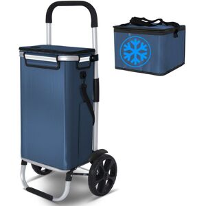 VOUNOT® Chariot de courses 3 en 1 pliable aluminium - sac imperméable avec sac isotherme séparé - 2 roues - bleu marine Bleu - Publicité VOUNOT® Chariot de courses 3 en 1 pliable aluminium - sac imperméable avec sac isotherme séparé - 2 roues - bleu marine Bleu - Publicité