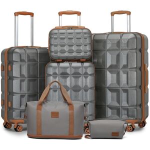 Kono Set de 5 Valises de Voyage Cabine Rigide ABS 54x34x22cm 4 Roulettes + Serrure TSA + Sac Pliable + Trousse de Maquillage Gris Gris - Publicité Kono Set de 5 Valises de Voyage Cabine Rigide ABS 54x34x22cm 4 Roulettes + Serrure TSA + Sac Pliable + Trousse de Maquillage Gris Gris - Publicité