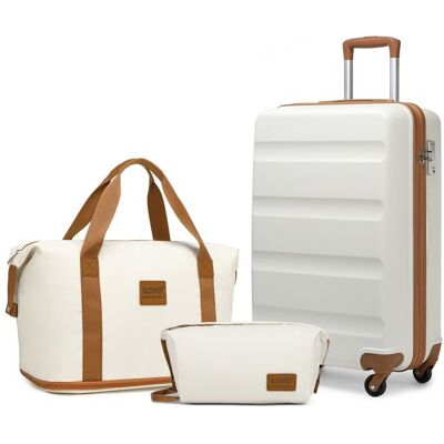 Ensemble de valises - KONO - 75x51x28cm + Sac cabine 40x20x25cm - Coque ABS rigide - 4 roulettes - 100 L Blanc - Publicité Ensemble de valises - KONO - 75x51x28cm + Sac cabine 40x20x25cm - Coque ABS rigide - 4 roulettes - 100 L Blanc - Publicité