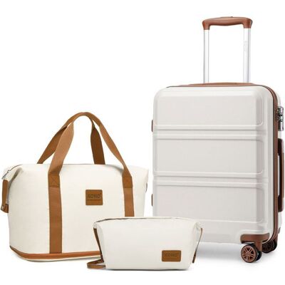 Set de bagages - KONO - Set 3 pièces - Valise cabine 51.5x38x21 cm - Coque ABS 4 roulettes - Sac pliable & trousse Blanc - Publicité Set de bagages - KONO - Set 3 pièces - Valise cabine 51.5x38x21 cm - Coque ABS 4 roulettes - Sac pliable & trousse Blanc - Publicité