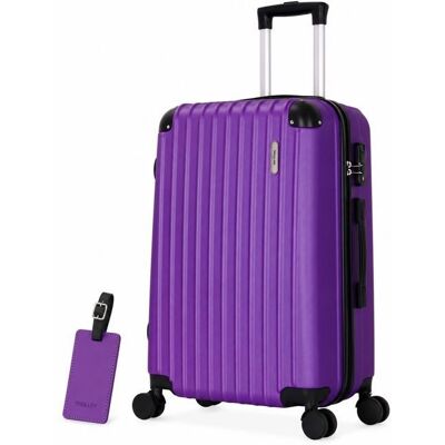 Valise Cabine 55x34x22 cm ABS Rigide - Bagage Avion 39L - Cadenas - 4 Roues Doubles - Étiquette Offerte - ADC Violet - Publicité Valise Cabine 55x34x22 cm ABS Rigide - Bagage Avion 39L - Cadenas - 4 Roues Doubles - Étiquette Offerte - ADC Violet - Publicité