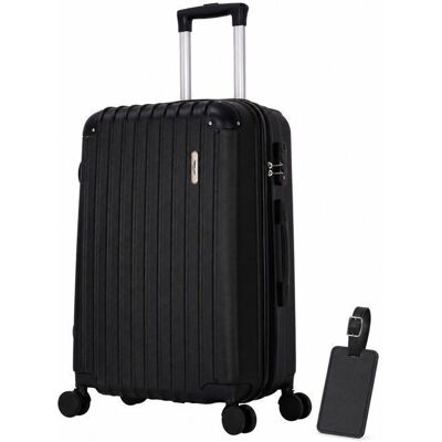 Valise Cabine 55x34x22 cm ABS Rigide - Bagage Avion 39L - Cadenas - 4 Roues Doubles + Étiquette Offerte - ADC Noir - Publicité Valise Cabine 55x34x22 cm ABS Rigide - Bagage Avion 39L - Cadenas - 4 Roues Doubles + Étiquette Offerte - ADC Noir - Publicité