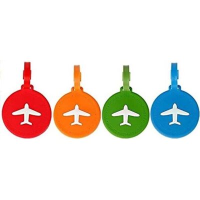 NOVAGO® Lot de 4 Étiquettes à bagages / Étiquettes à valise AVION ( Rond ) - Publicité NOVAGO® Lot de 4 Étiquettes à bagages / Étiquettes à valise AVION ( Rond ) - Publicité