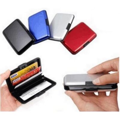 Porte carte de crédit en aluminium - FMX - Fermeture poussoir - 12 x 4 cm - Gris/Rouge/Bleu Gris - Publicité Porte carte de crédit en aluminium - FMX - Fermeture poussoir - 12 x 4 cm - Gris/Rouge/Bleu Gris - Publicité