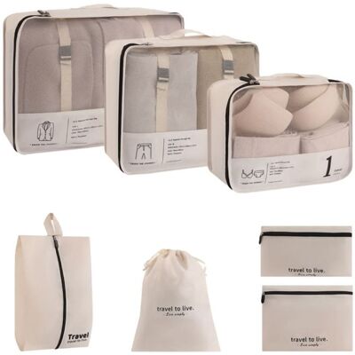 Organisateur de voyage rangement valise 7 pièces - Beige - Vivezen - Publicité Organisateur de voyage rangement valise 7 pièces - Beige - Vivezen - Publicité