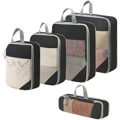 AUCUNELY Organiseur valise cubes compression - 5 pièces noir - Convient pour voyage sac à dos rangement Étiquette - Publicité AUCUNELY Organiseur valise cubes compression - 5 pièces noir - Convient pour voyage sac à dos rangement Étiquette - Publicité