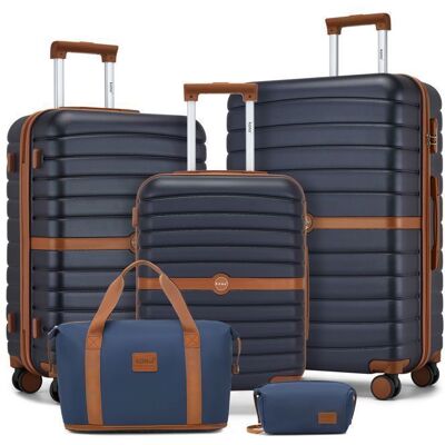 Kono Set de 5 Valises de Voyage (55/66/76 cm) à 4 roulettes avec serrure + Pliable Sac de Voyage avec Trousse de Maquillage Marine Bleu - Publicité Kono Set de 5 Valises de Voyage (55/66/76 cm) à 4 roulettes avec serrure + Pliable Sac de Voyage avec Trousse de Maquillage Marine Bleu - Publicité