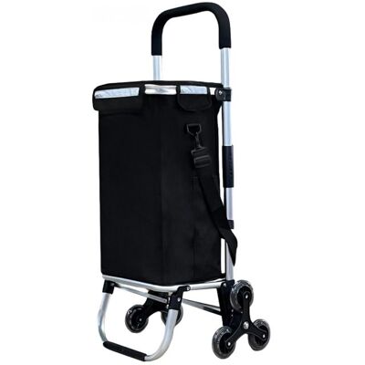 Chariot de courses pliable en aluminium 6 roues compartiment isotherme capacité 46 L charge max 30 kg - Noir - Linxor Noir - Publicité Chariot de courses pliable en aluminium 6 roues compartiment isotherme capacité 46 L charge max 30 kg - Noir - Linxor Noir - Publicité