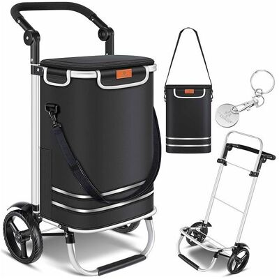 Chariot de courses pliable - KESSER - 56 L - Charge 50 kg - Compartiment réfrigéré - Cadre aluminium 600D Noir - Publicité Chariot de courses pliable - KESSER - 56 L - Charge 50 kg - Compartiment réfrigéré - Cadre aluminium 600D Noir - Publicité
