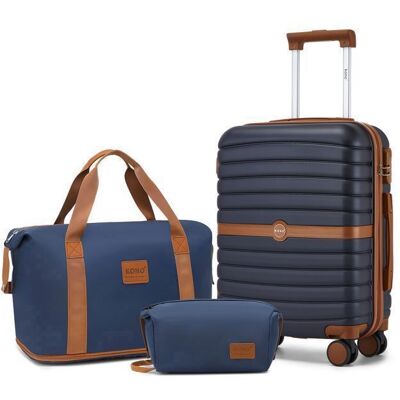 Kono Set de 3 Valises de Voyage 76.5cm Valise et 4 roulettes avec Serrure + Pliable Sac de Voyage avec Trousse de Maquillage Marine Bleu - Publicité Kono Set de 3 Valises de Voyage 76.5cm Valise et 4 roulettes avec Serrure + Pliable Sac de Voyage avec Trousse de Maquillage Marine Bleu - Publicité