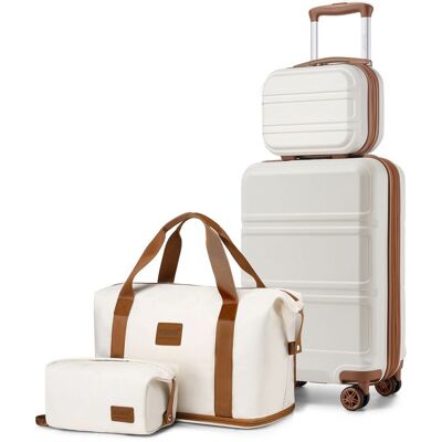 Set de valises de voyage - KONO - Set 4 pièces - Rigide ABS+PC - Cabine 38L - Vanity + sac pliable - Crème Blanc - Publicité Set de valises de voyage - KONO - Set 4 pièces - Rigide ABS+PC - Cabine 38L - Vanity + sac pliable - Crème Blanc - Publicité