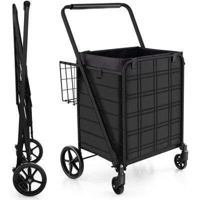 Chariot de Courses COSTWAY-2 Panier (126L)-Sac en Oxford Imperméable-Caddie Pliable à 4 Roues Pivotantes 360°-Capacité 150KG-Noir Noir - Publicité Chariot de Courses COSTWAY-2 Panier (126L)-Sac en Oxford Imperméable-Caddie Pliable à 4 Roues Pivotantes 360°-Capacité 150KG-Noir Noir - Publicité