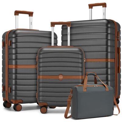 Kono Set de 4 Valises de Voyage (55/66/76 cm) Rigides Valise ABS+PC 4 Roues avec Serrure + Sac Cabine Ryanair 40x20x25 cm Gris Gris - Publicité Kono Set de 4 Valises de Voyage (55/66/76 cm) Rigides Valise ABS+PC 4 Roues avec Serrure + Sac Cabine Ryanair 40x20x25 cm Gris Gris - Publicité