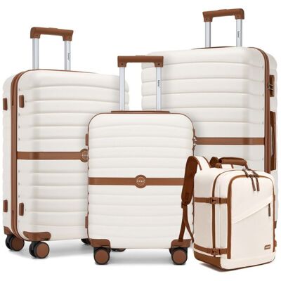 Kono Set de 4 Valise de Voyage Rigides Bagages ABS+PC (55/66/76cm) 4 Roulettes avec Serrure à Combinaison+Sac à Dos 40x30x20cm Crème Blanc - Publicité Kono Set de 4 Valise de Voyage Rigides Bagages ABS+PC (55/66/76cm) 4 Roulettes avec Serrure à Combinaison+Sac à Dos 40x30x20cm Crème Blanc - Publicité