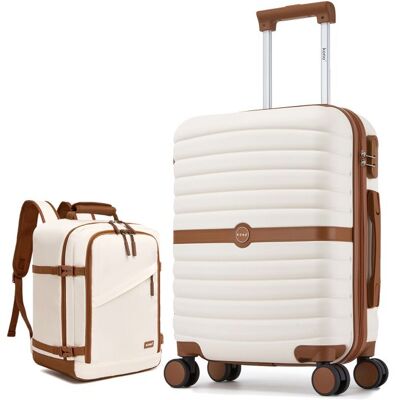 Kono Set de 2 Valises de Voyage Valise Cabine 55x40x30cm 4 Roulettes avec Serrure à Combinaison + Sac à Dos Voyage 40x20x30cm Crème Blanc - Publicité Kono Set de 2 Valises de Voyage Valise Cabine 55x40x30cm 4 Roulettes avec Serrure à Combinaison + Sac à Dos Voyage 40x20x30cm Crème Blanc - Publicité
