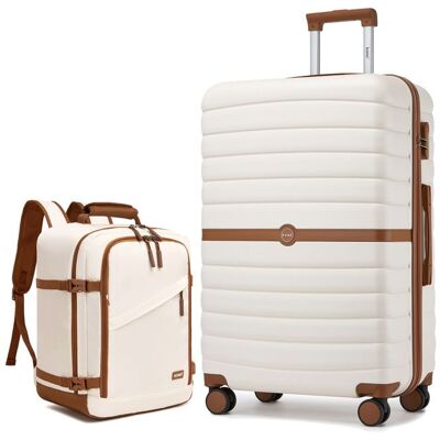 Kono Set de 2 Valises de Voyage Valise Grande 76.5x50.5x29cm ABS+PC 4 Roulettes Serrure à Combinaison + Sac à Dos 40x30x20cm Crème Blanc - Publicité Kono Set de 2 Valises de Voyage Valise Grande 76.5x50.5x29cm ABS+PC 4 Roulettes Serrure à Combinaison + Sac à Dos 40x30x20cm Crème Blanc - Publicité
